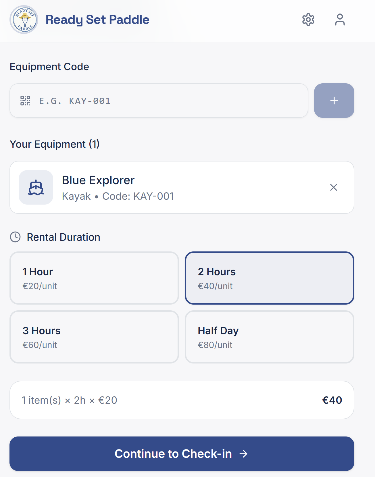 Select Kajak and TIme